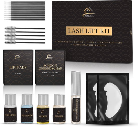 Inhoud van de MiMaHome Lash Lift Kit met toebehoren.