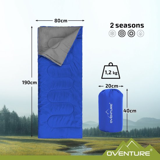Oventure SleepPlus slaapzak - 190 x 80 cm - 3-seizoenen slaapzak - Comfortabel tot 8 °C - Voor kamperen, logeren en festivals - Zacht en luchtig materiaal - Geschikt voor volwassenen en kinderen - Met draagtas - Blauw van Oventure — afbeelding 4