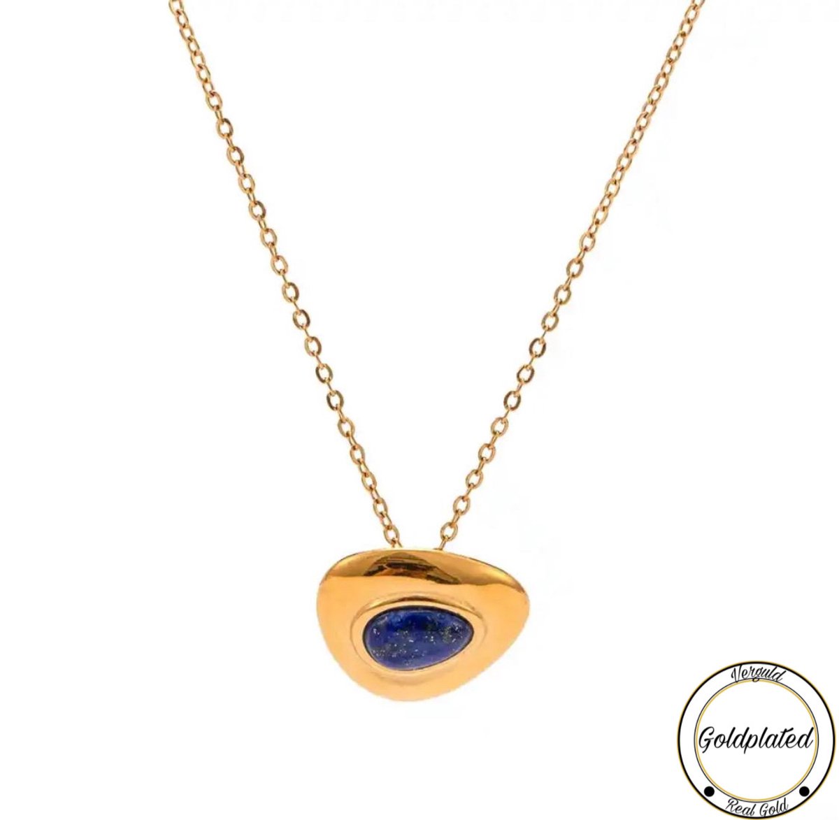 Soraro Lapis Lazuli Edelsteen Ketting | Blauw Edelsteen | Goldplated | Goudkleurig | Vrouwen Sieraden | Dames Ketting