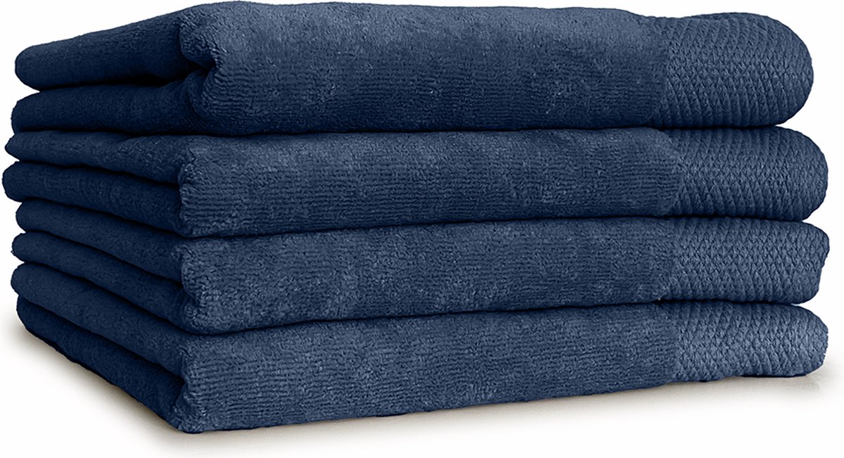 LINNICK Diamond Velours Handdoeken Set - Set van 4 - Handdoek 50x100cm - 550 gr/m2 - 100% Katoen - Ocean Blue