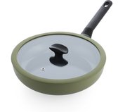 BK Enjoy Keramische Antiaanbak Hapjespan met deksel Ø 28cm – 3.4L – PFAS-vrij – Inductie Hapjespan – Ovenbestendig tot 160°C – Vaatwasserbestendig – Snelle opwarming – Koudgrepen - Olijfgroen