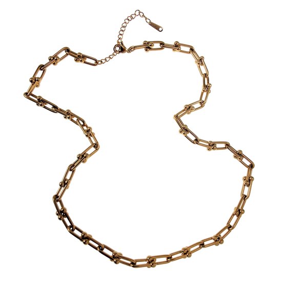 Collier 50 cm pour femme - Acier inoxydable plaqué or - Chaîne de maillons en U - Réglable