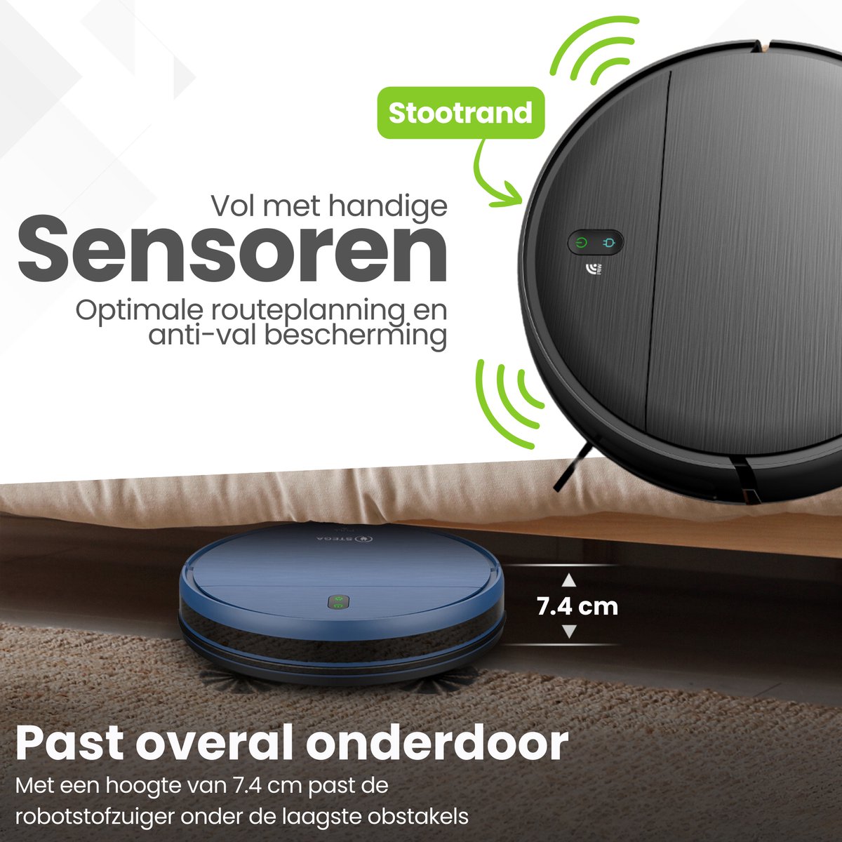 Afbeelding 2 van STEGA® RC1400 Robotstofzuiger Met Laadstation - Met Dweilfunctie - Huisdieren - Met App - 110 minuten