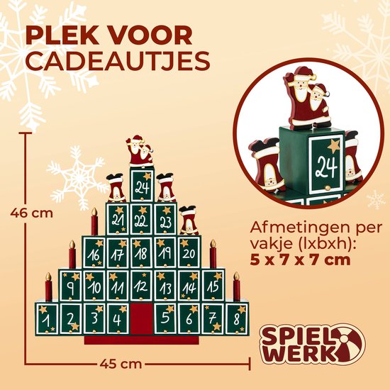 Spielwerk Adventskalender Pyramide – 24 Vakjes - 45x45x7cm - Groen