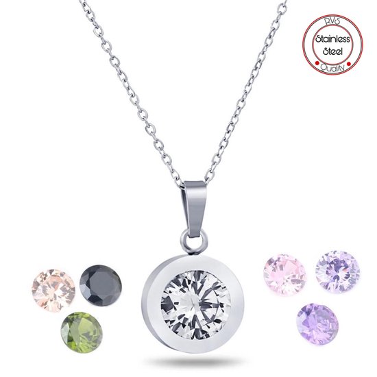Soraro Zirkonia Ketting Dames | 7 Kleuren | Verwisselbaar | Zirkonia | 45cm | Zilverkleurig | Goldplated | Cadeau voor Haar | Musthave | Verjaardag Vrouw | Elegant