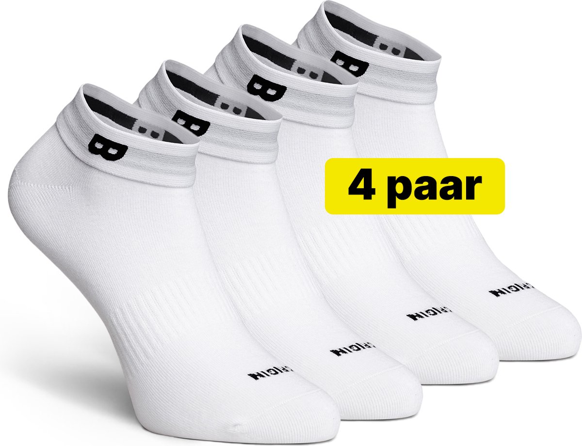 Enkelsokken die niet afzakken Wit – 4Paar - Premium katoen - Nederlands Patent - Sok met Onderbroekenband die niet Afzakt – Naadloze sokken – Sneakersokken Dames & Heren – Maat 35-38