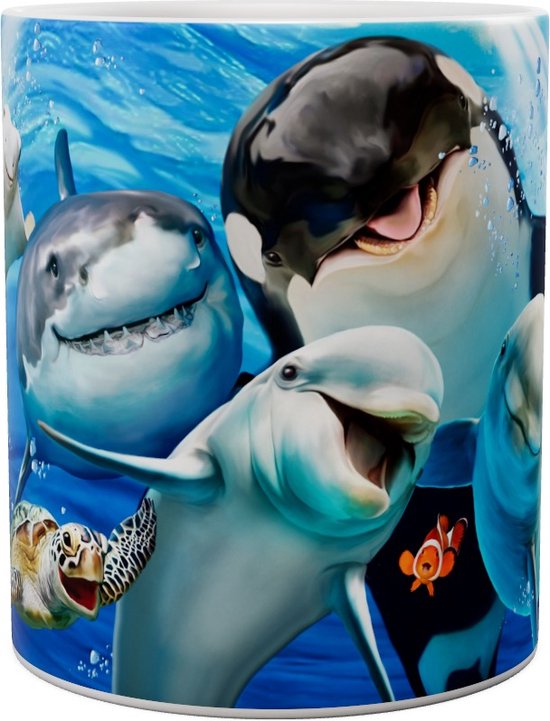 Pêche Dauphins Orque Requin Tortue Ocean Selfie - Mug 440 ml