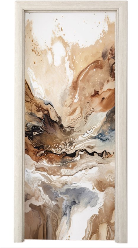 Deurposter 80x205 cm - Deursticker Abstract - Kunst - Verf - Beige - Modern - Meubelfolie zelfklevend - Deurfolie woonkamer - Interieurfolie fotobehang - Deur plakfolie - Deurstickers - Deurbehang sticker - Kamer decoratie
