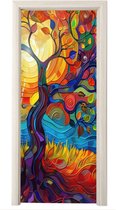 Deurposter 95x235 cm - Deursticker Boom - Zon - Verflook - Kleuren - Abstract - Meubelfolie zelfklevend - Deurfolie woonkamer - Interieurfolie fotobehang - Deur plakfolie - Deurstickers - Deurbehang sticker - Kamer decoratie