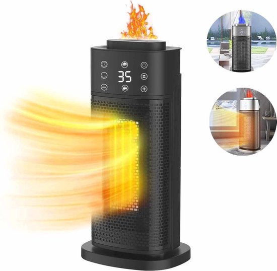 Meedeer Elektrische kachel-Ventilatorkachel met afstandsbediening-Elektrische Verwarming-Met Led-Haardvuureffect-3D Vlameffect-Geluidsarm-2000W-Verstelbare hoek-Regelbaar-Energiebesparend-Voor badkamer-Kamer-woonkamer-Zwart