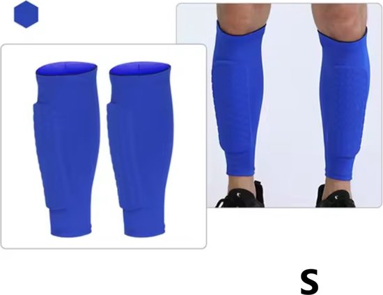 Zachte scheenbeschermers voetbal kind, jeugd, dames, heren, hockey, sport, training, shin guard, blauw, maat S