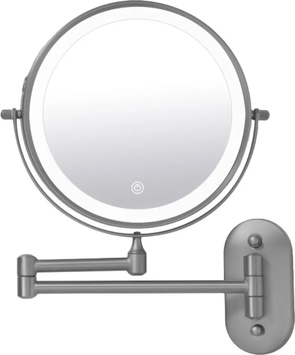 Make-up spiegel wand 5x vergrotend met dimbare LED verlichting gun metal
