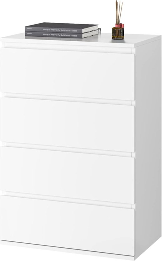 Commode met 4 laden in wit, ladekast sideboard voor slaapkamer hal woonkamer 55x33x80cm HMTM-F-100
