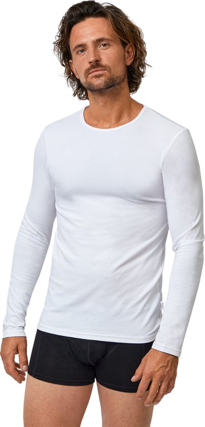 BOXR Sous-vêtements - T-shirt à manches longues en Bamboe pour hommes - Col rond - Wit - L - Doux et soyeux - Thermo Control - Maillot de corps à manches longues pour hommes - 4-Pack