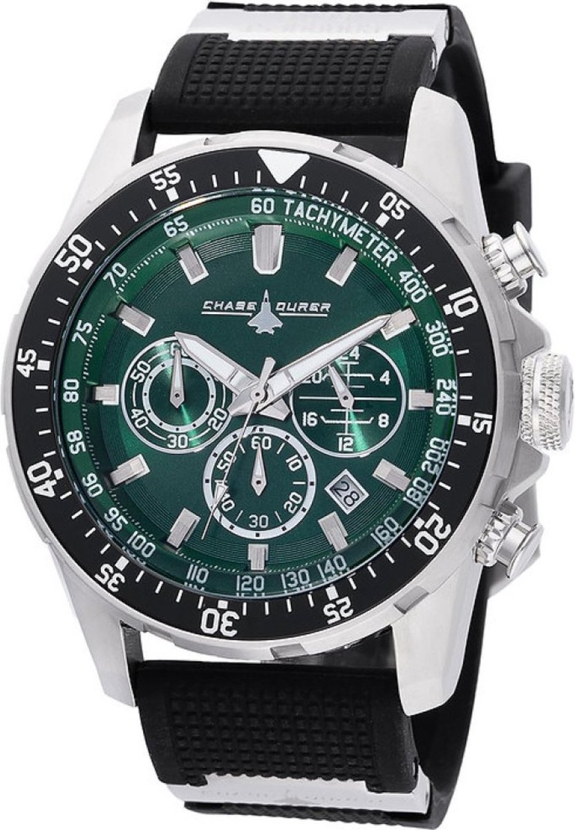 Chase Durer Conquest CDW-0085 Heren Horloge - Waterdicht - Analoog - Quartz Uurwerk - Roestvrij Staal met groene Wijzerplaat - 46mm
