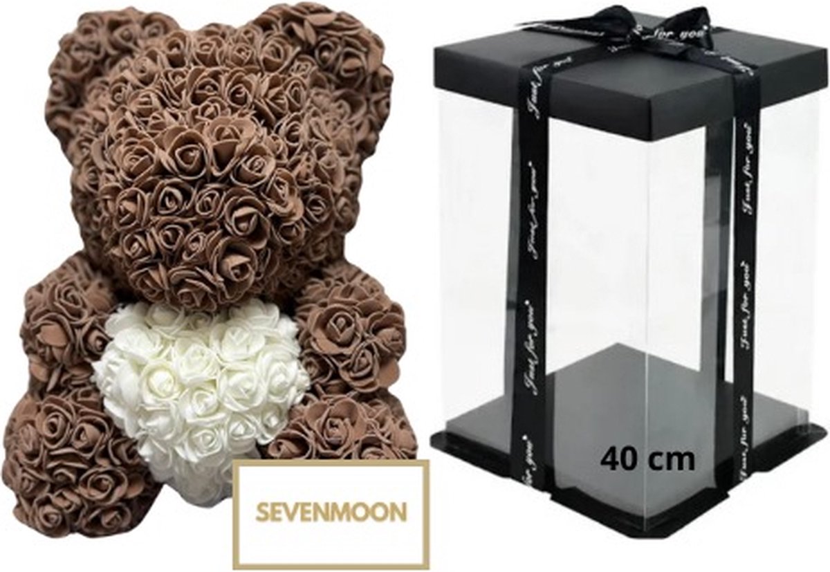 SEVENMOON - Rozen Teddy Beer XXL Valentijn | Valentijnscadeau | Liefde | Baby | Vriendin | Meisje | Rozen beer | Ideale Cadeau | Inclusief Giftbox - BRUIN 40CM