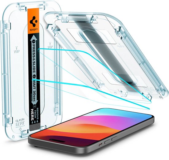 Spigen Screenprotector met Montage frame geschikt voor Apple iPhone 15 – 2 Pack – Spigen