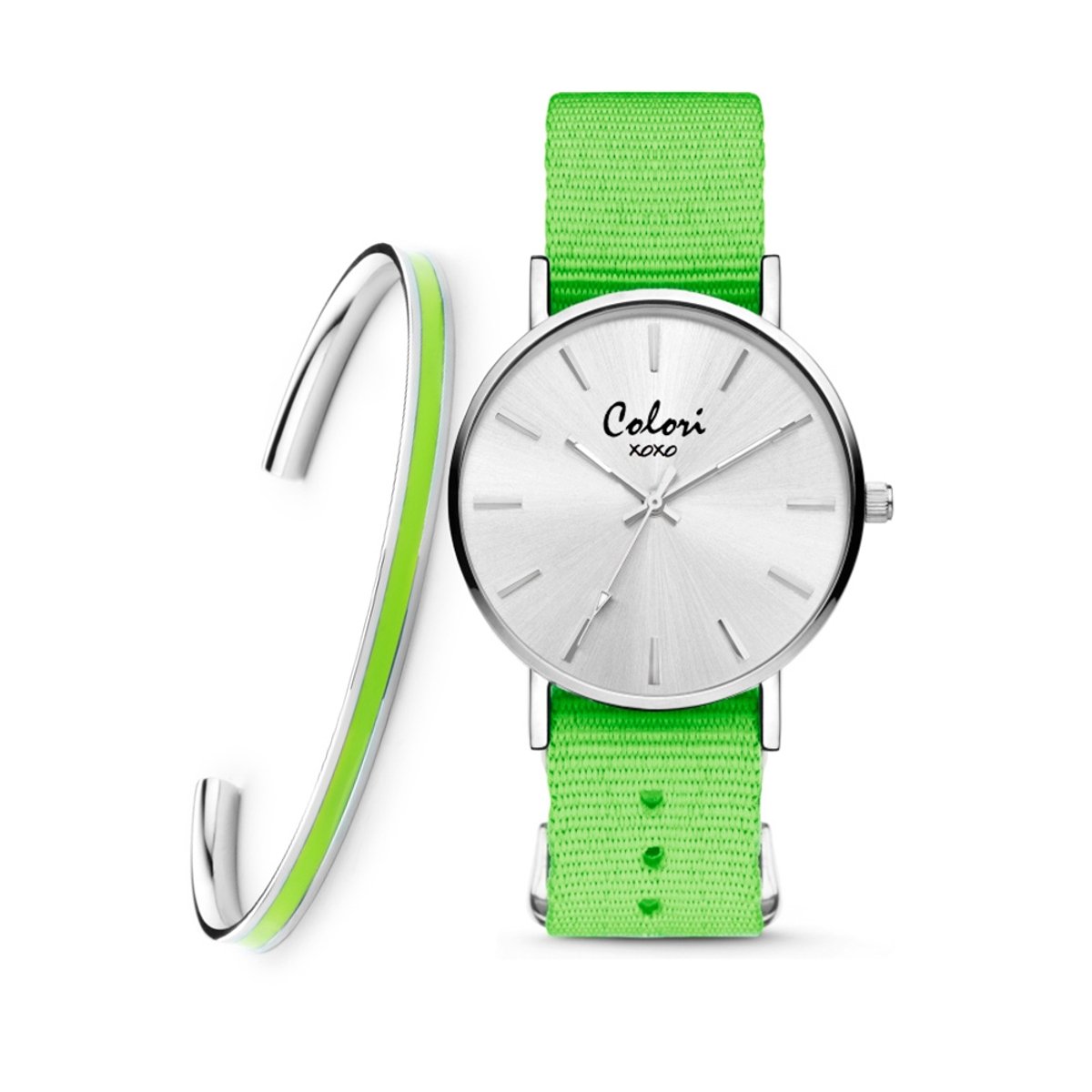 Colori XOXO 5 COL549 Horloge Geschenkset met Armband - Nato Band - Groen - ø 36 mm