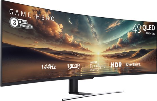 GAME HERO® 49 inch UltraWide Double Full HD QLED VA Monitor - 144Hz | bol