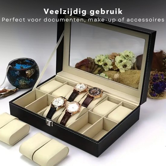 Nancy's Mafra Horlogebox - Horlogedoos - 24 Horloges - Zwart - Fluweel