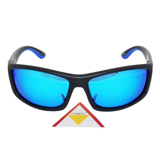 WK Amoy TR-90 Extra Light+Flexible Zonnebril- TAC polarized UV400 lens met anti reflectie laag-100% verwering van UVA,UVB,UVC - TR-90 Strong +light+Flexible Frame - Mat zwart montuur met blauwe REVO coating Sportzonnebril van WK Amoy — afbeelding 4