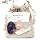 Zakje Gouden Driehoek -combi-edelsteen-cadeau-bescherming-vriendschap-harmonie