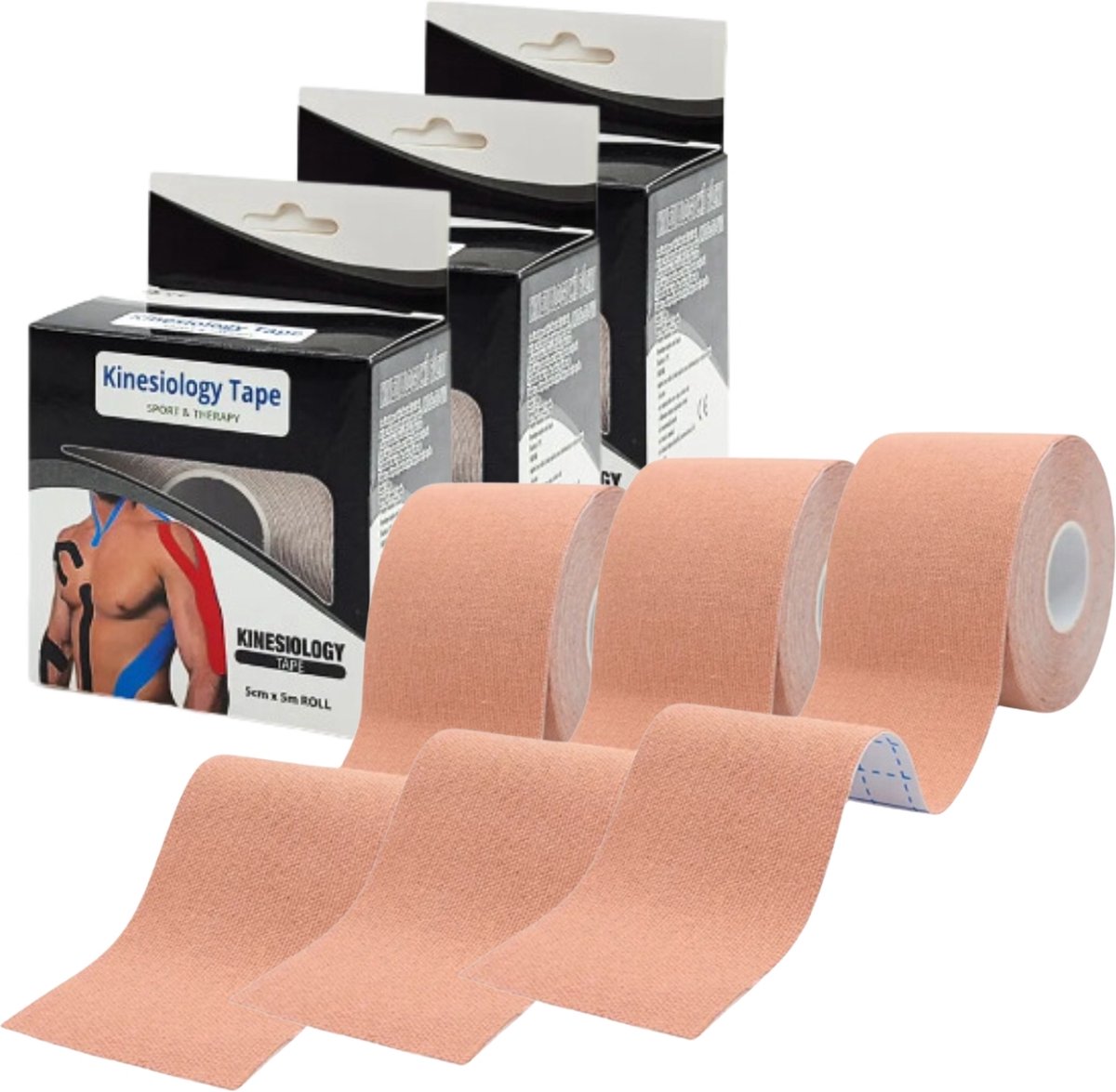 MyBodyFuel - Kinesiologie Tape - Sporttape - 5cm Breed - 5m Lang - Beige - 3 Stuks