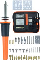Nuvance Houtbrander Set - Pyrografie voor Hobby - Soldeerbout - incl. 35 Opzetstukken & 2 Oefen Sjablonen - Soldeerset - Soldeer