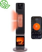 QLT Keramische Kachel met Sfeerhaard – Elektrische Verwarming met Wifi + App Bediening – Ventilatorkachel met Swing- en ECO-modus – 2000W – Zwart
