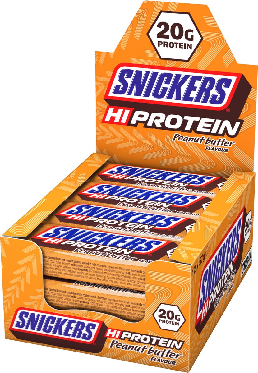Goedkoopste Snickers Hi Protein Bar - Proteïne Repen - Eiwitreep - Peanut Butter - 12 repen (684 gram) - 1 Doos