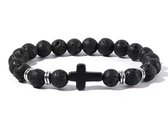 Kruis armband - Jezus - Christelijk - christelijk cadeau - kralen sieraad - bijbel - lava rock staal 1 stuks