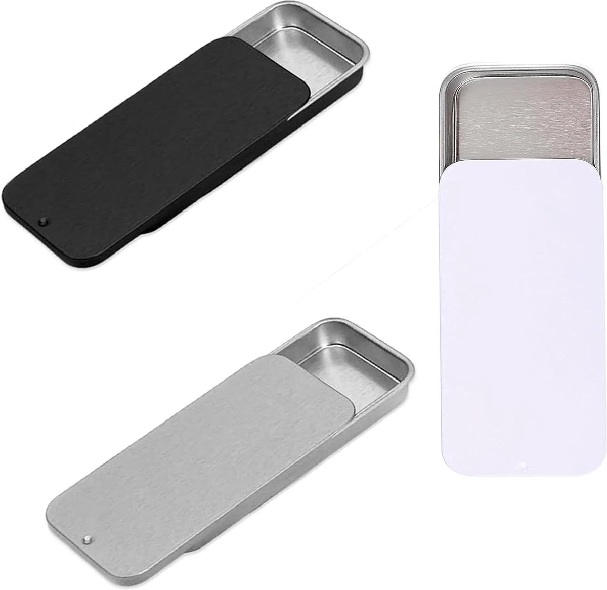 Metalen opbergdoos - kleine metalen blikjes - mini organizer - zwart - met deksel - rechthoekig - 11x6x16 cm
