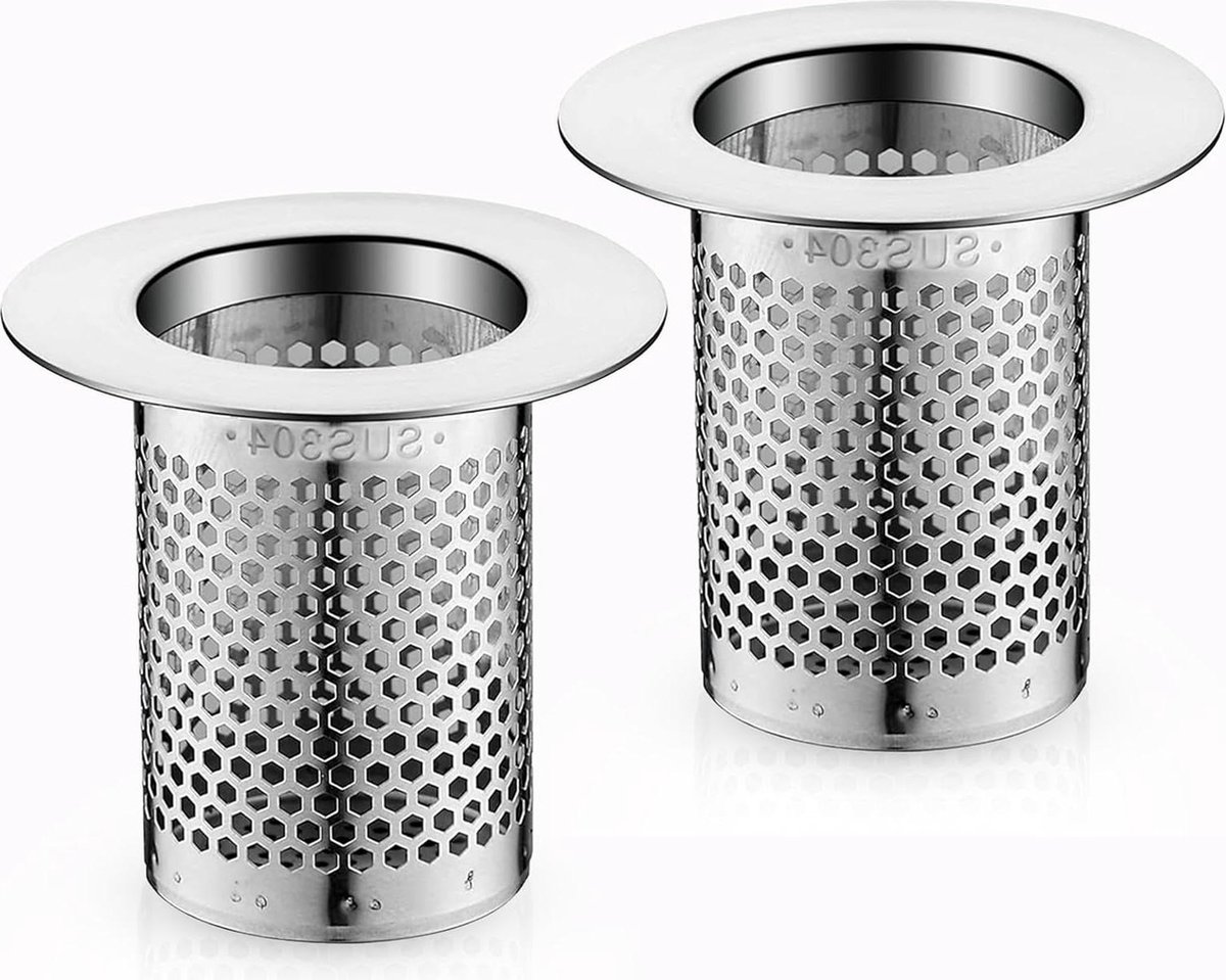 Goedkoopste Roestvrij stalen afvoerzeef - 2-delige set - 55 x 5cm - wasbak gootsteen keuken spoelbak haarzeef douche - hoogwaardige zeef voor afvoer in keuken en badkamer