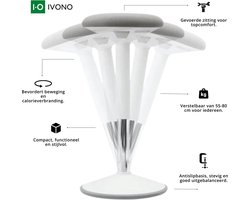 IVONO® Ergonomische Zit-Sta Wiebelkruk in Grijs met Wit - Actieve Balansstoel - Verstelbare Hoogte 55-82cm - Dynamische & Beweeglijke Bureaustoel - Ideale Bureaukruk voor Zit-Sta Werkplekken - Anti-Slip Basis - Comfortabel & Gezond voor alle Lengtes