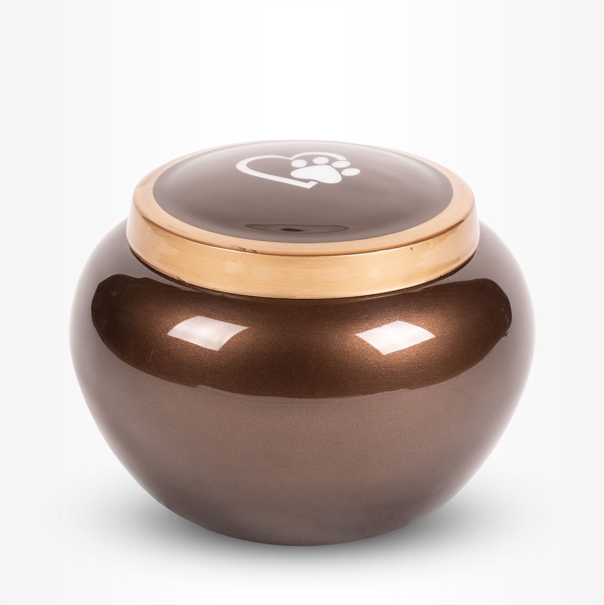 Dieren Urn Hond Middel 1,1 liter Bruin Goudkleurig Hart & Poot - Dieren Urn voor As Crematie - Urn Hond - Urn Kat