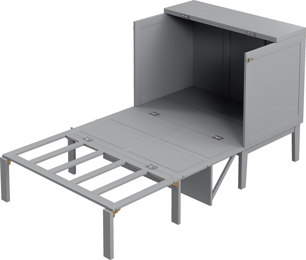 Merax Opklapbed 90x200 cm – Verticaal Wandbed met Lattenbodem – Ruimtebesparend Bed – Grijs