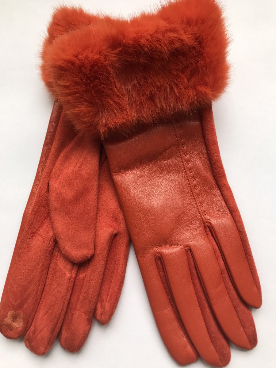 Handschoenen Dames - Herfst - Winter - Chique - PU Leer 50% Polyester 50% - Oranje - One Size - Elegant - Touch Screen - Sinterklaas - Kerstmis - Verjaardag