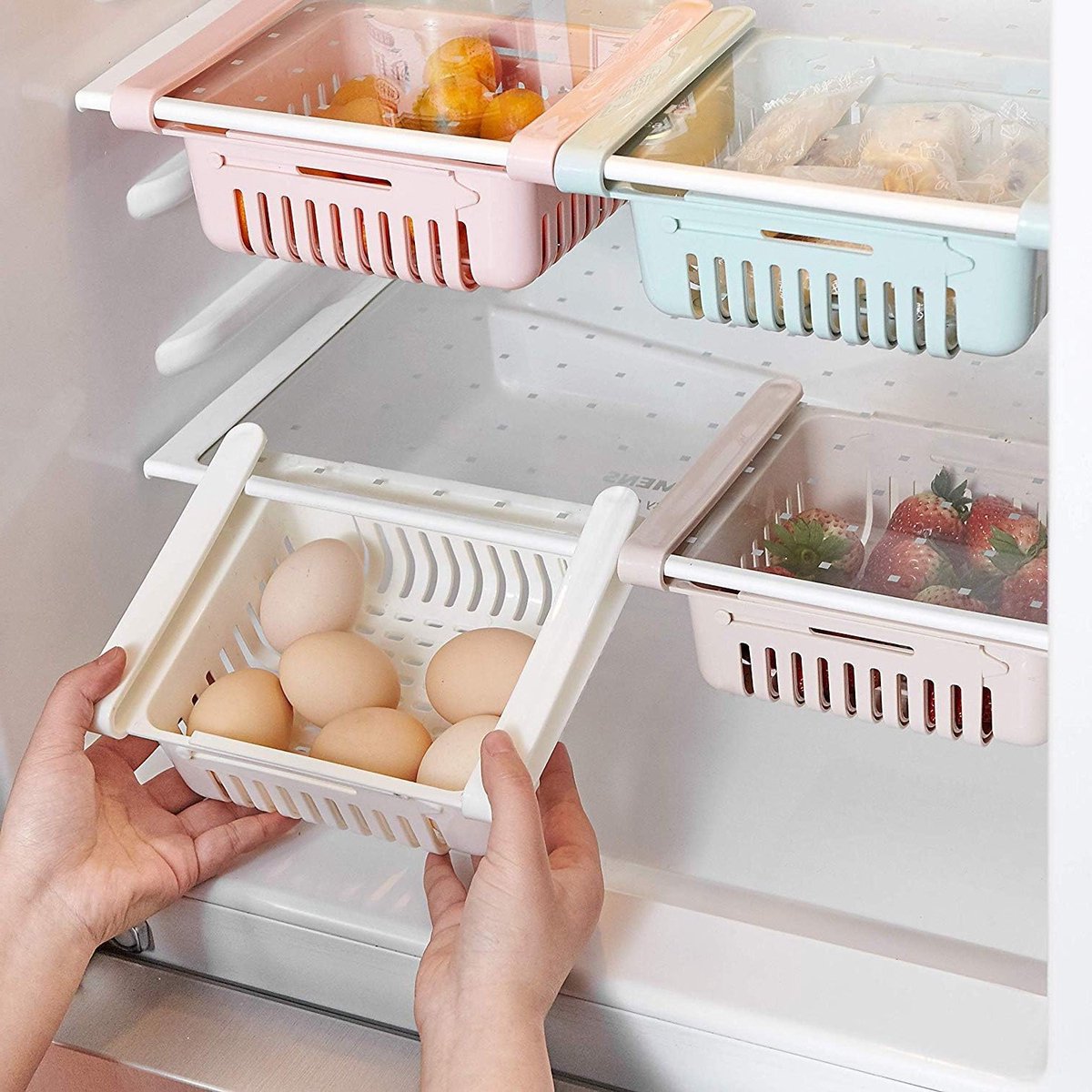 oCreon Uittrekbare Lades Organizer voor Koelkast – 4 Stuks voor Fruit en Groenten - Houdt Planken Netjes