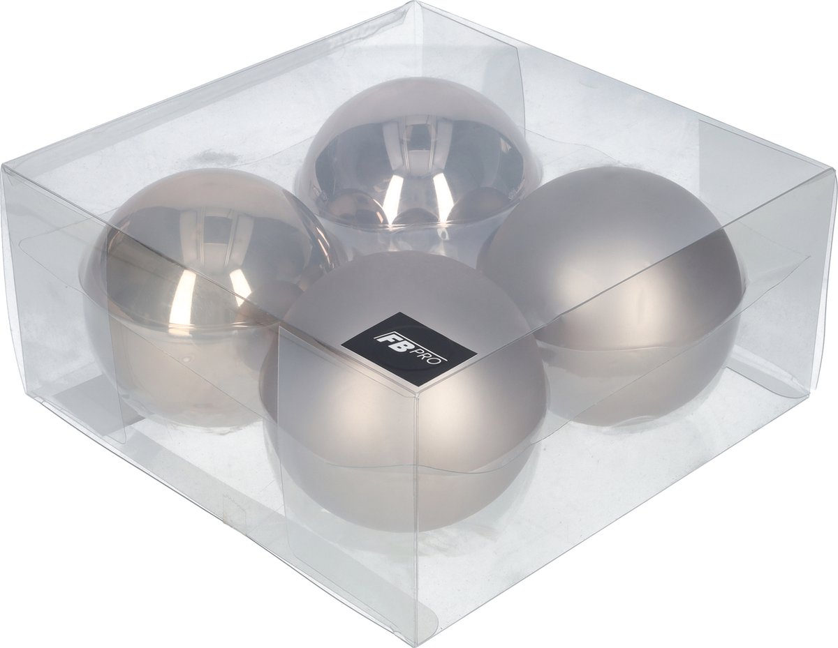 Glazen kerstballen - Set van 4 stuks/100mm - Luxe kerst decoratie - Sfeervolle kerstversiering voor in de kerstboom - Glas - Titan Grey - Grijs – foto 3