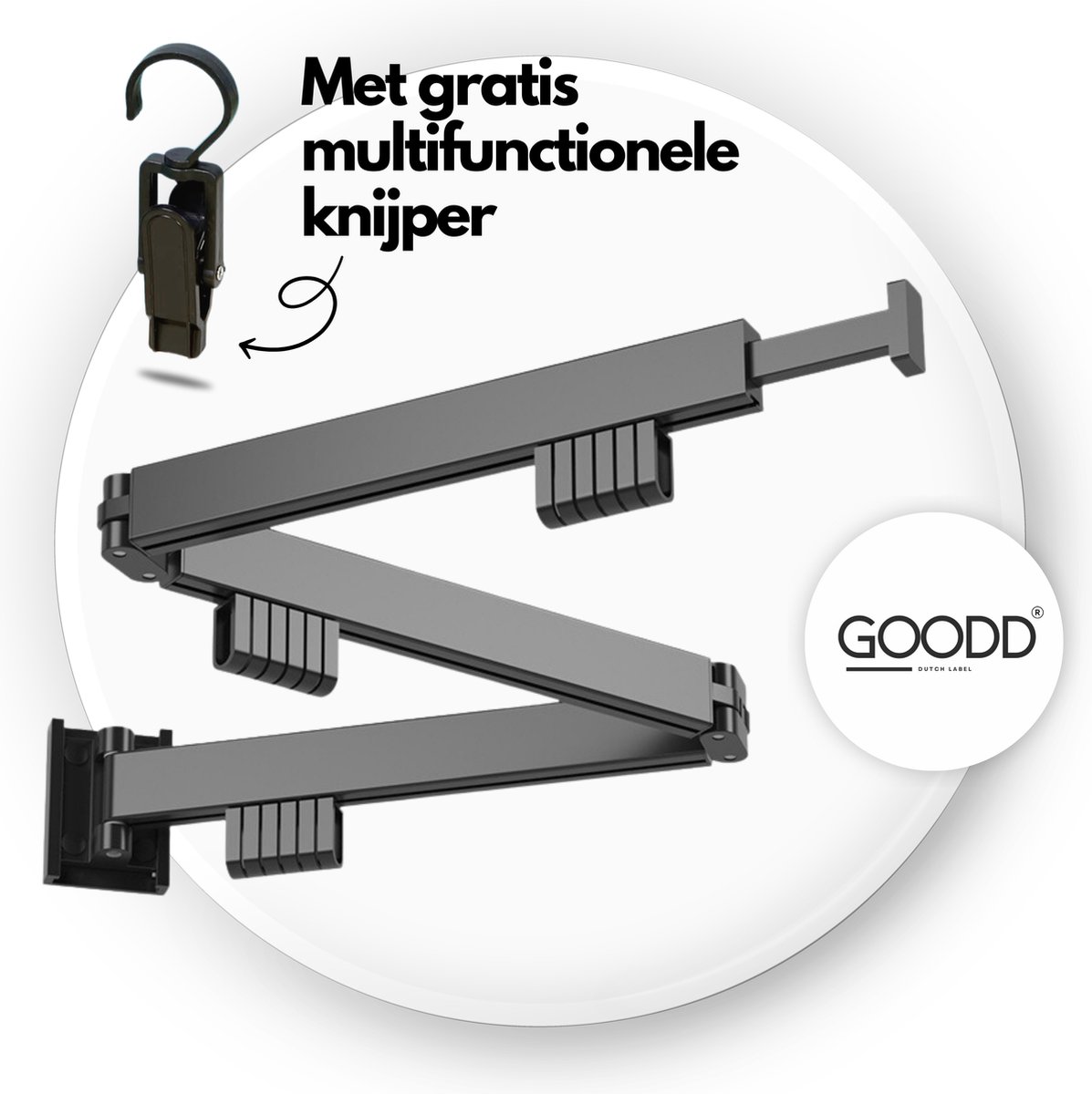 BaderiQ - Droogrek - Wasrek - Model 2023 - inklapbaar - uittrekbaar - zwart - BaderiQ Martiques - RVS poudercouting