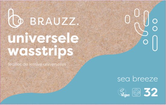 Brauzz Wasstrips Sea Breeze - Wasmiddeldoekjes voor Witte, Gekleurde en Zwarte Was - Wasmiddel Strips - Wasmiddel Vellen - Laundry Strips (32 wasbeurten)