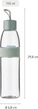 Transparante Mepal waterfles van 700ml met groene band en lus.