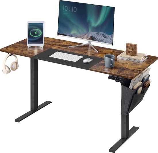 O'DADDY® Bureau Verstelbaar Bruin/Zwart - 72 cm tot 120 cm Hoog - Zit Sta Bureau Elektrsich - Computertafel - Game Bureau - Gaming Desk Klein - Bureautafel - Computerbureau