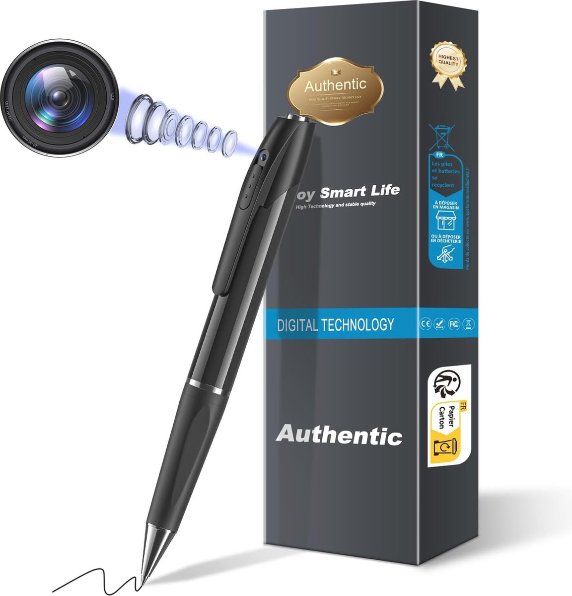 1080P Verborgen Camera Pen voor Spionage - Mini Body Camera voor Binnen en Buiten