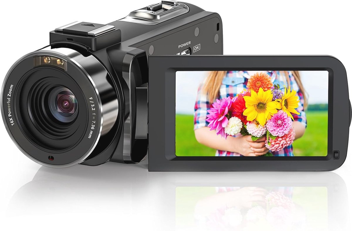 Videocamera 1080p met Nachtzicht en 16x Zoom – Ideaal voor Vloggen en Opnames