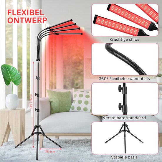 PORFOYO Infraroodlamp, 150W Roodlichtlamp, Infrarood Warmtelamp, Roodlichtlamp Warmtelamp Met Timer En Instelbare Temperatuur, Hoek Instelbaar Tafel Infraroodlichtlamp Voor Thuis