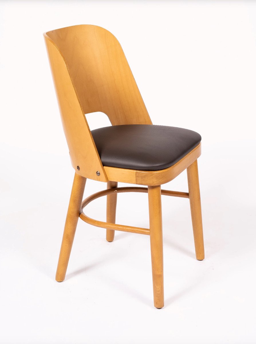 Scandinavische Houten Eetkamerstoelen Set van 4 - Stoel Budapest - Honingkleurig -Bruin PU kunstleder zit -