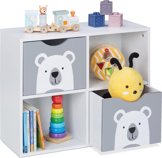 Armoire Enfant Design Ours - Meuble de Rangement pour Jouets et Boeken, 48 ​​​​x 60 x 24,5 cm