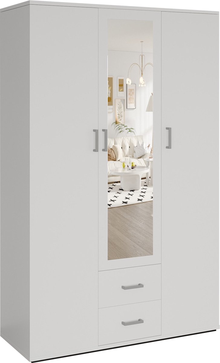 Rousseau Kledingkast 'Marc' 3 deuren met spiegel Wit - 120cm breed