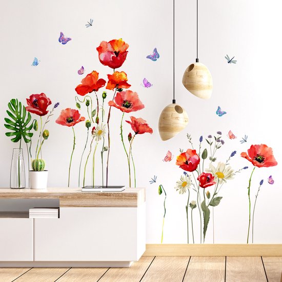 Muursticker - fleurs - Réutilisable/repositionnable - Chambre d'enfant - Garçons - filles - Décoration intérieure - Sticker mural coloré - pour salon, chambre de bébé, chambre à coucher, toilettes - 110*70 cm